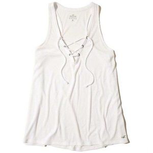 Hollister White Racerback Lace-Up Tank Top